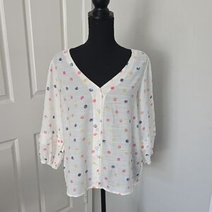 Polka Dot Button-Up Blouse - White